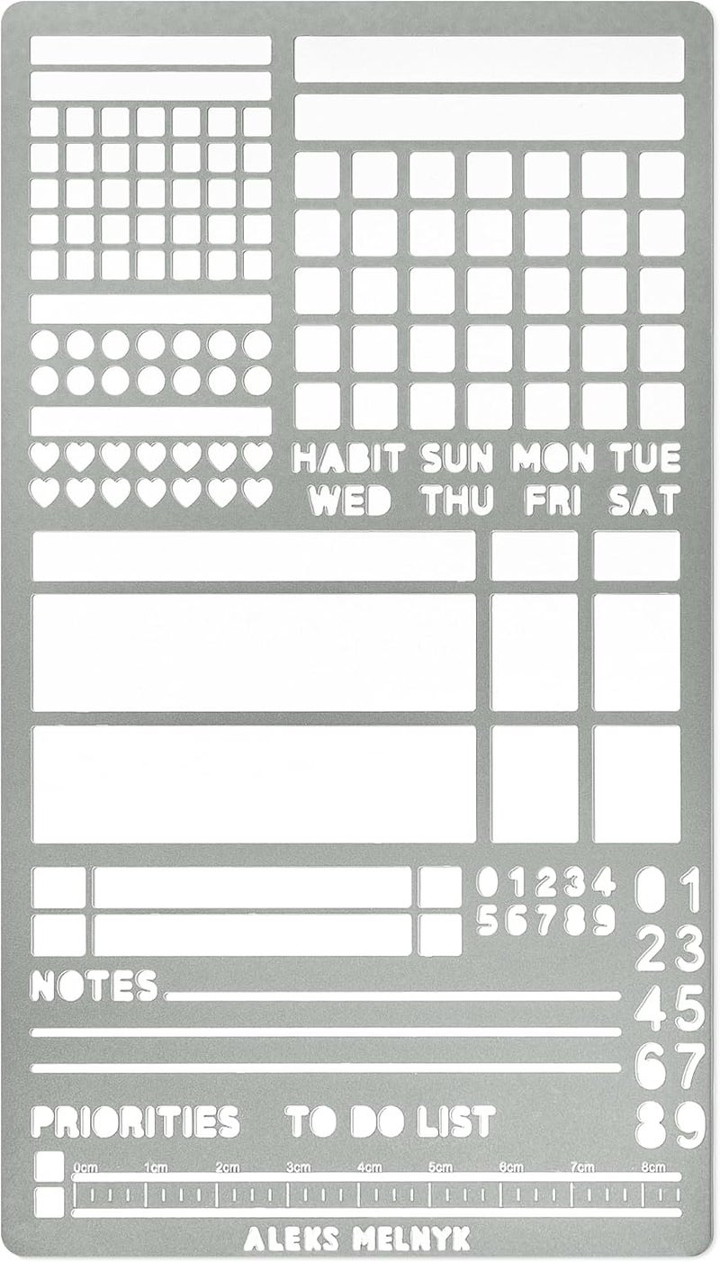 Aleks Melnyk No.423 Metal Stencil for Bullet Journaling, Bookmark, Planning, Banners, Lines, Lists, Planner Stamps, Habit Tracker, Dot Journal Stencil for Diary, Template, Scrapbook - Image 1